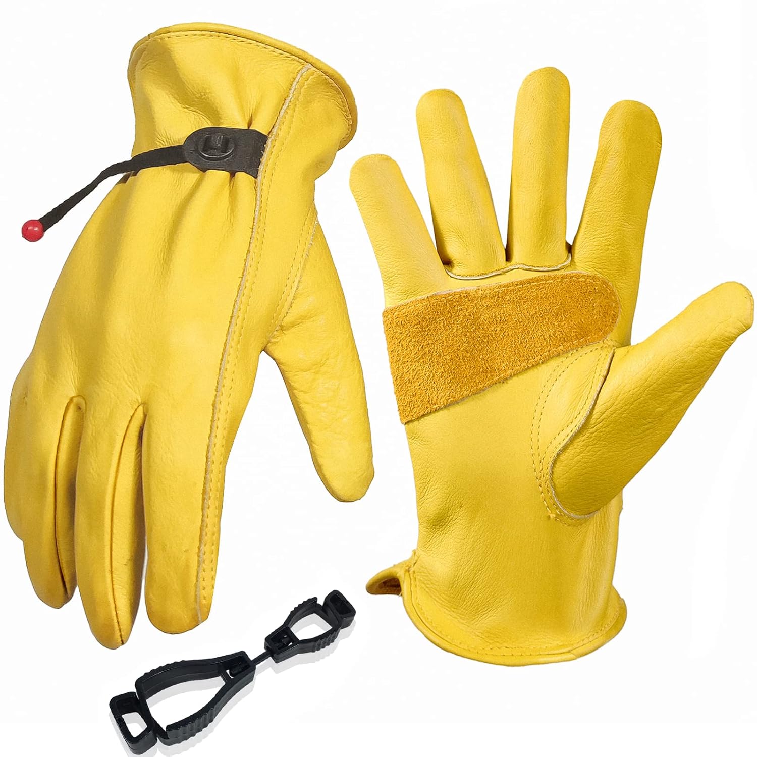 Rękawice ogrodnicze męskie/damskie, rękawice robocze ze skóry bydlęcej, rękawice robocze do ogrodu, antykolcowe i pogrubiające, żółte M