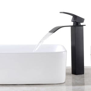 Auralummax Mitigeur Robinet de Lavabo Cascade Noir Moderne Mitigeur Robinet Salle Bain pour Vasque à Poser Robinetterie Convient pour le lavabo