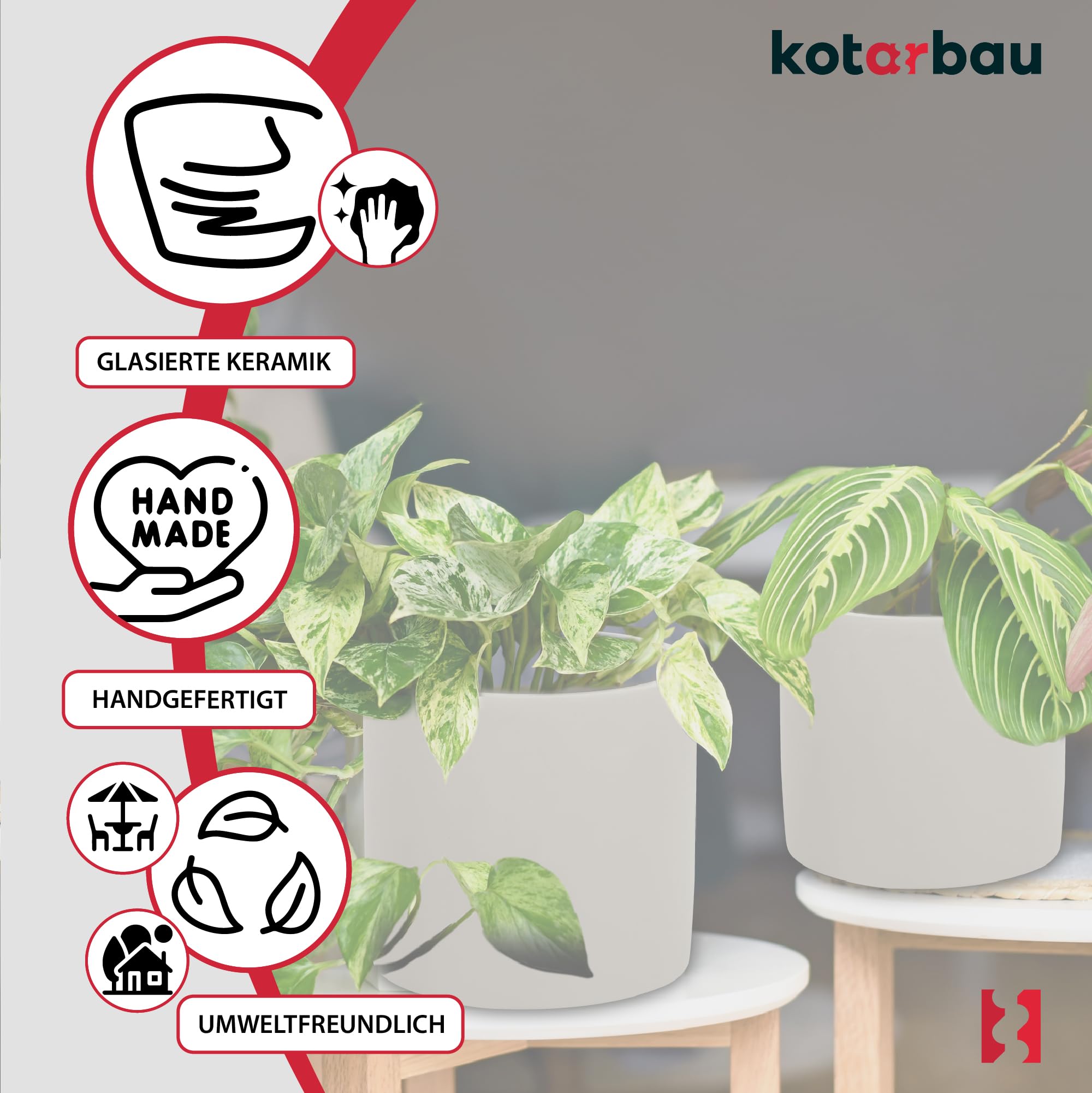 Pot de Fleurs en Céramique, Grand Cylindre Ethnique, Diamètre : 20 cm, Hauteur : 20 cm, 1 Pièce, En Céramique, Aspect Béton - KOTARBAU - 5