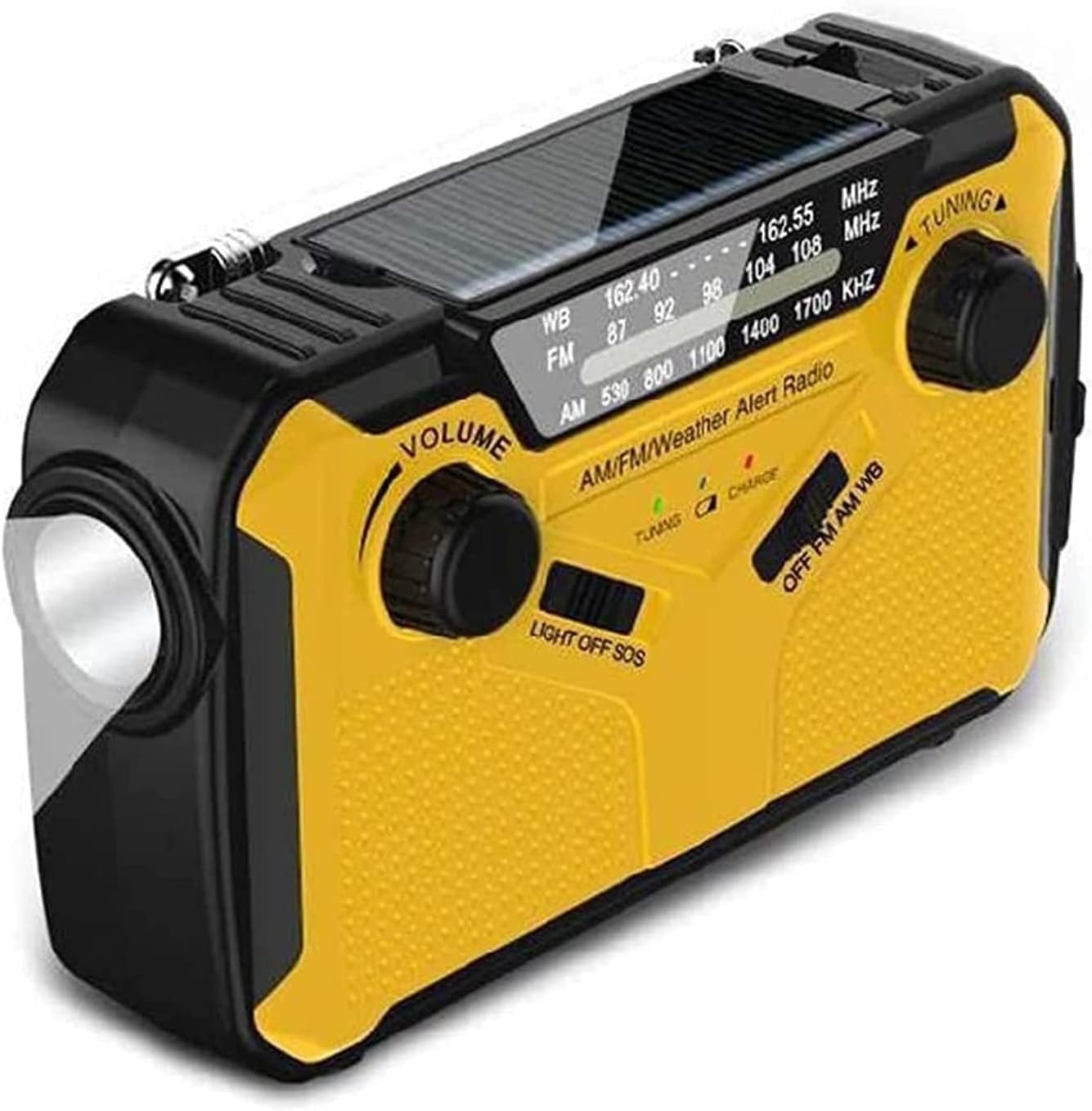Radio pogodowe awaryjne, mobilny powerbank, radio z korbką ręczną zasilane energią słoneczną, przenośne radio AM/FM, żółte