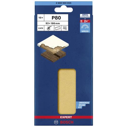 Abrasif rectangle c470 expert bosch 93x185mm grain 80 - 10 feuilles - 2608900855 - 2