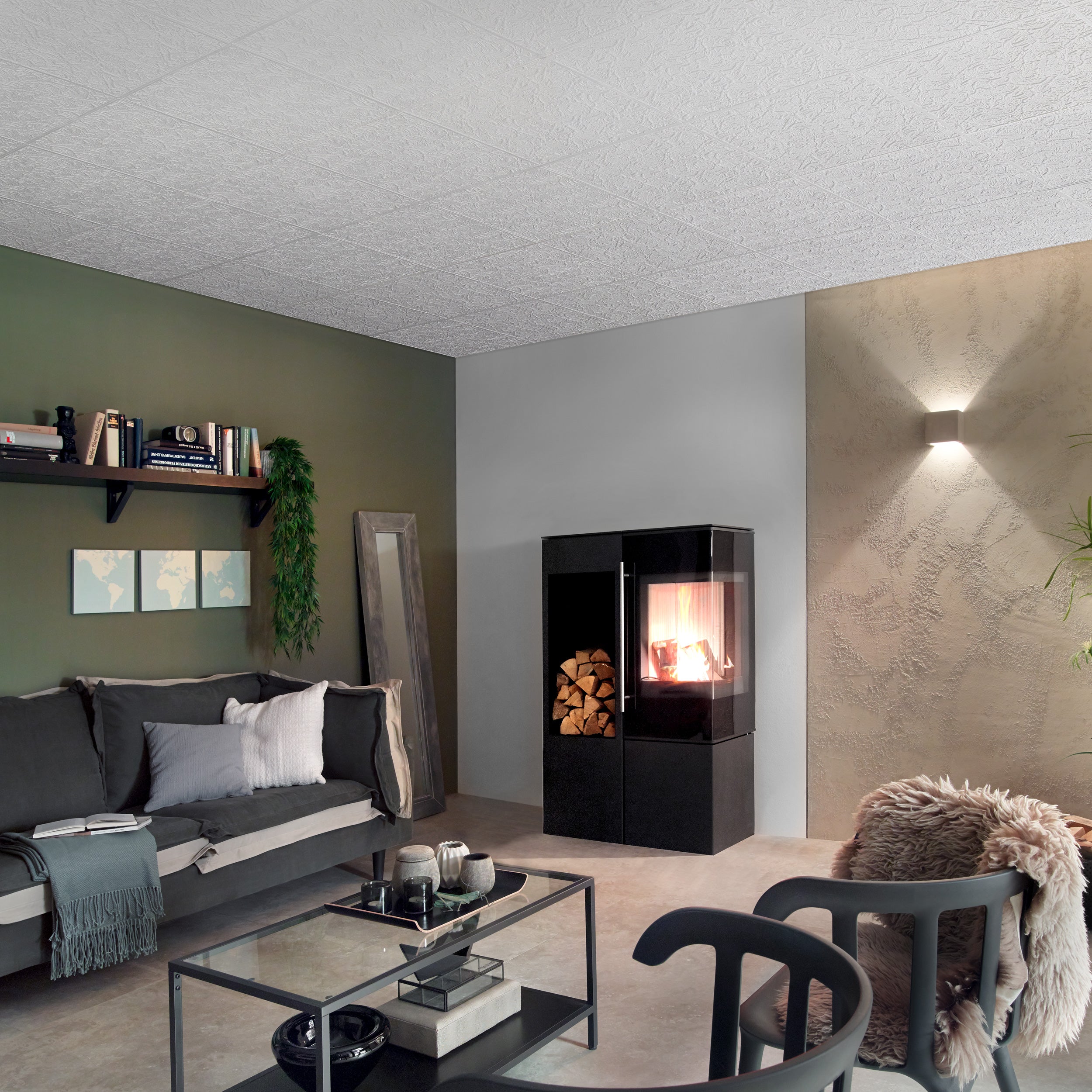DECOSA Dalle de plafond AP103 Gent - polystyrène - blanc - effet crépi - 50 x 50 cm - 2 sachets (=4 m2) - 5