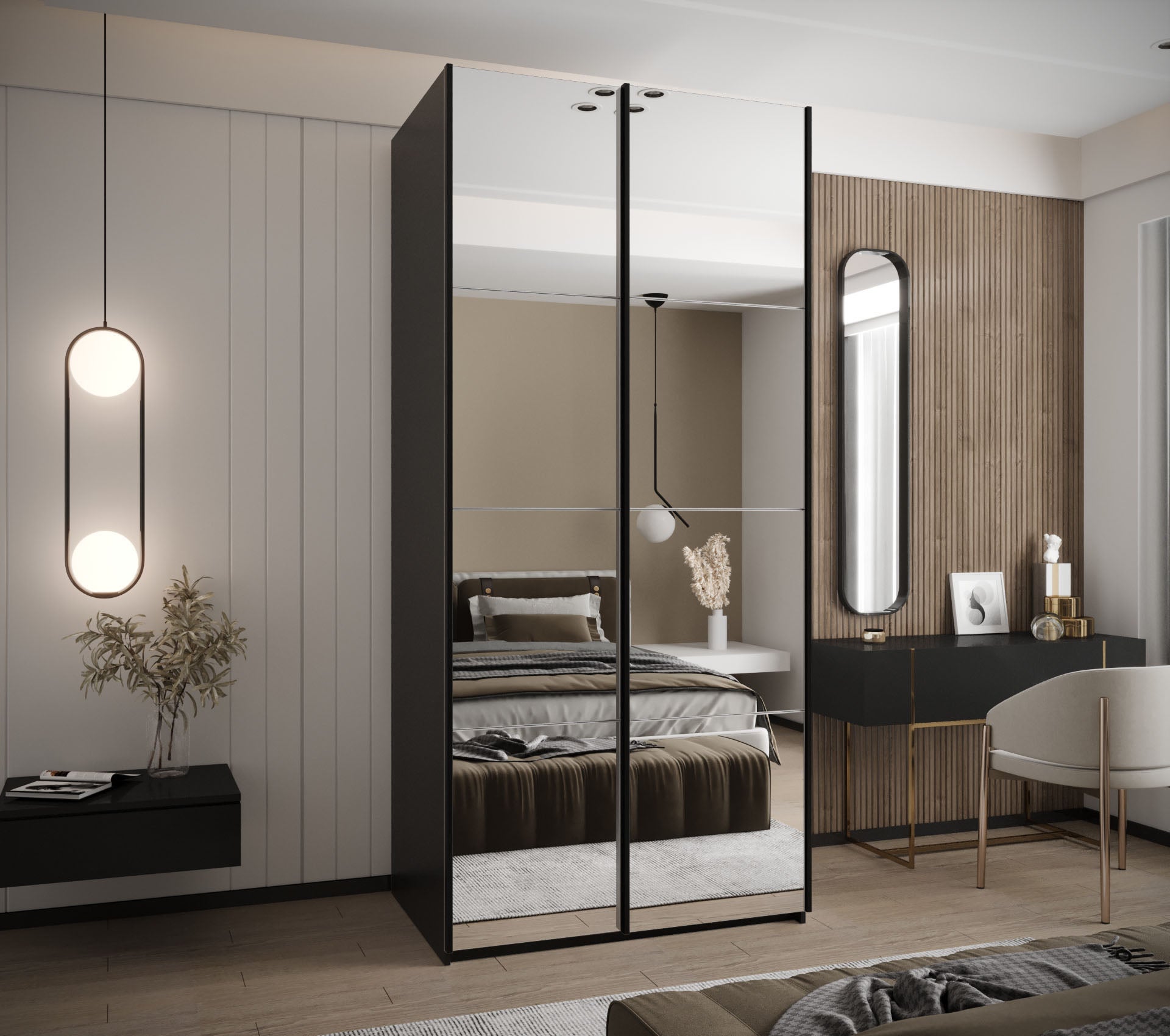Szafa przesuwna wysoka Lux 2 100 x 64 x 245,5 cm czarny + biały + u. czarny - Abiks Meble - 2
