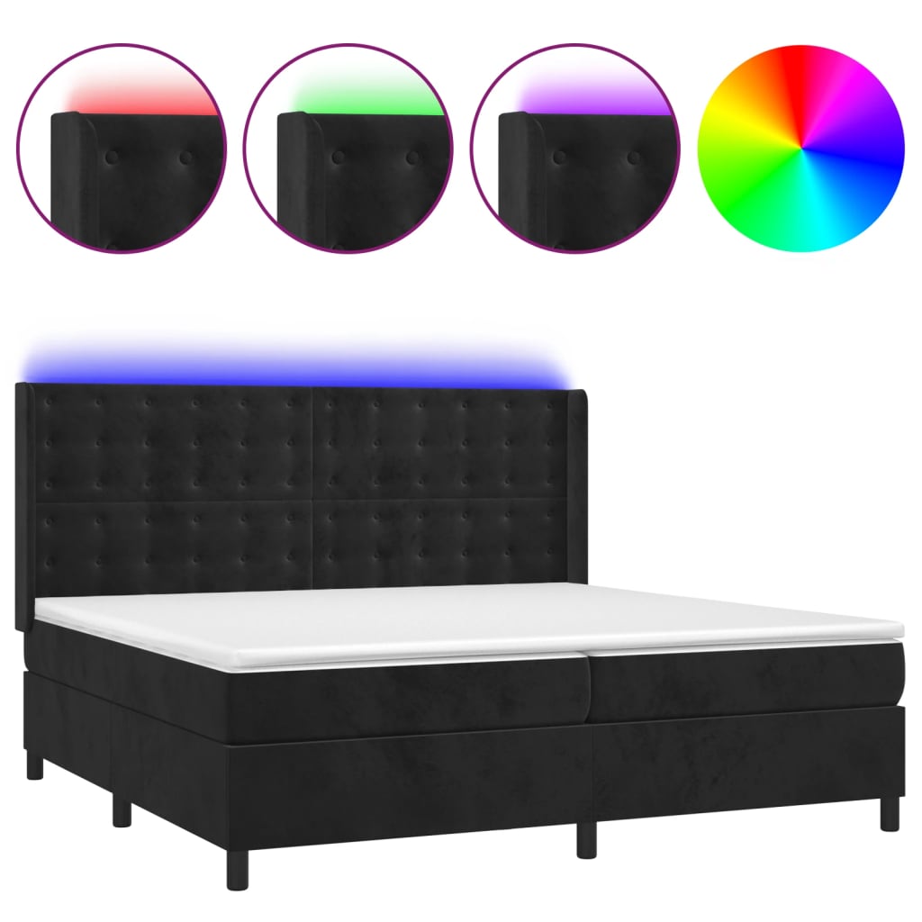 Lit Boxspring avec matelas en velours noir et LED 200x200 cm | Leroy Merlin