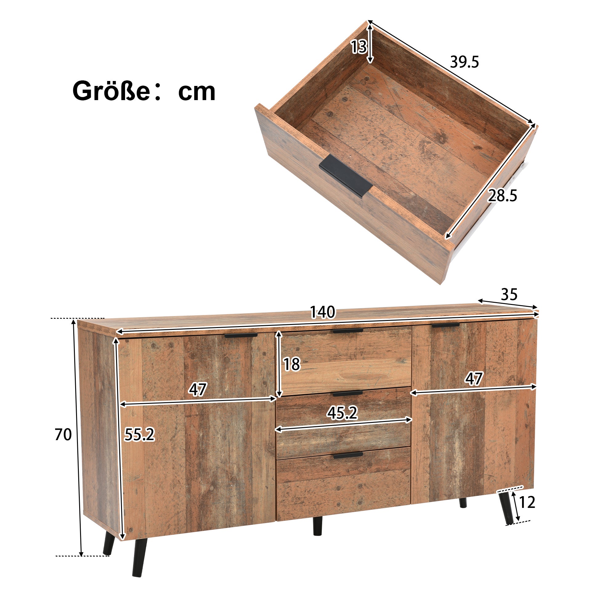 Credenza bassa - 2 ante e 3 cassetti - Truciolare - Stile industriale - Colore marrone - 3