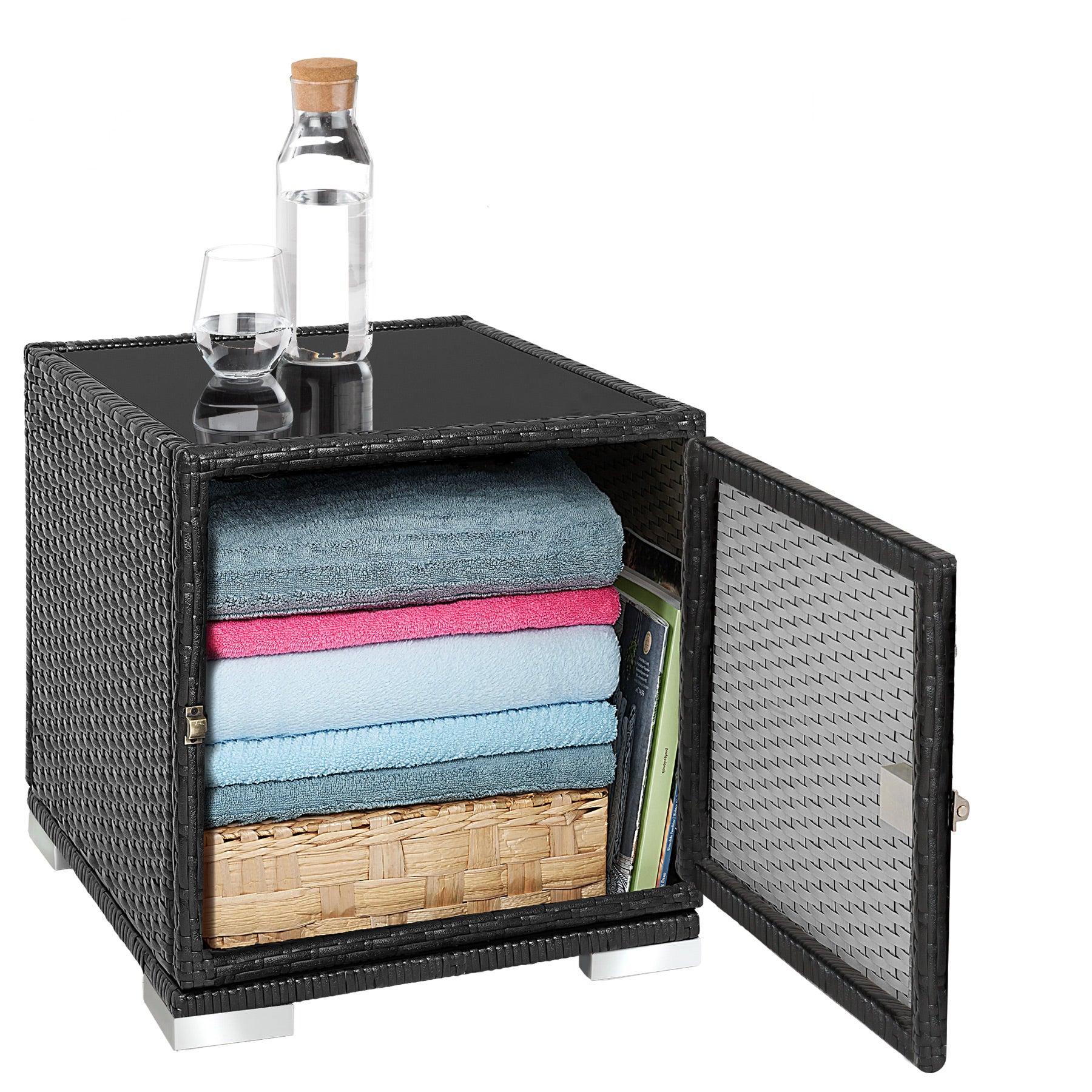 Set di 2 lettini prendisole in rattan resina intrecciata e alluminio con copertura protettiva e tavolo, nero, TECTAKE - 2