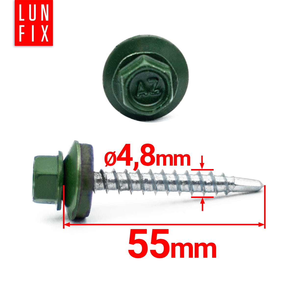 Blachowkręty wkręty farmerskie 4,8x55mm RAL620 zielony 250szt. - 2