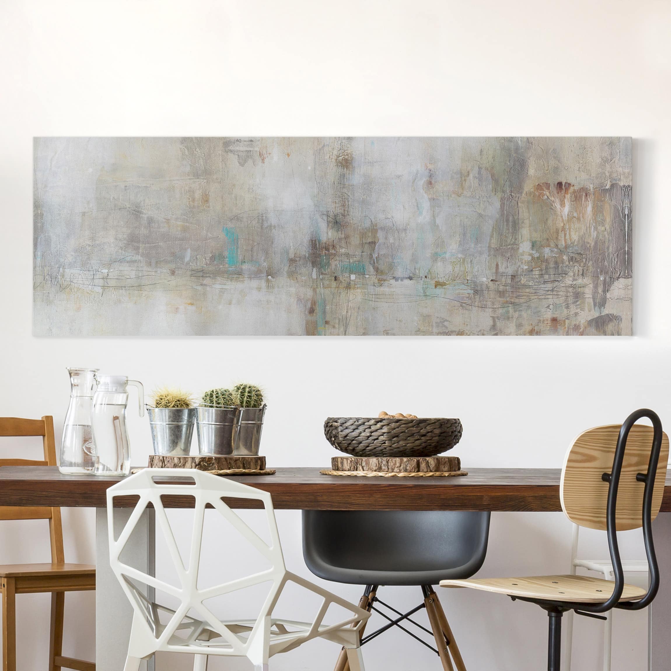 Tableau Peinture à L'Huile – Style Shabby Chic – 40x40 Cm – Bleu Abstrait