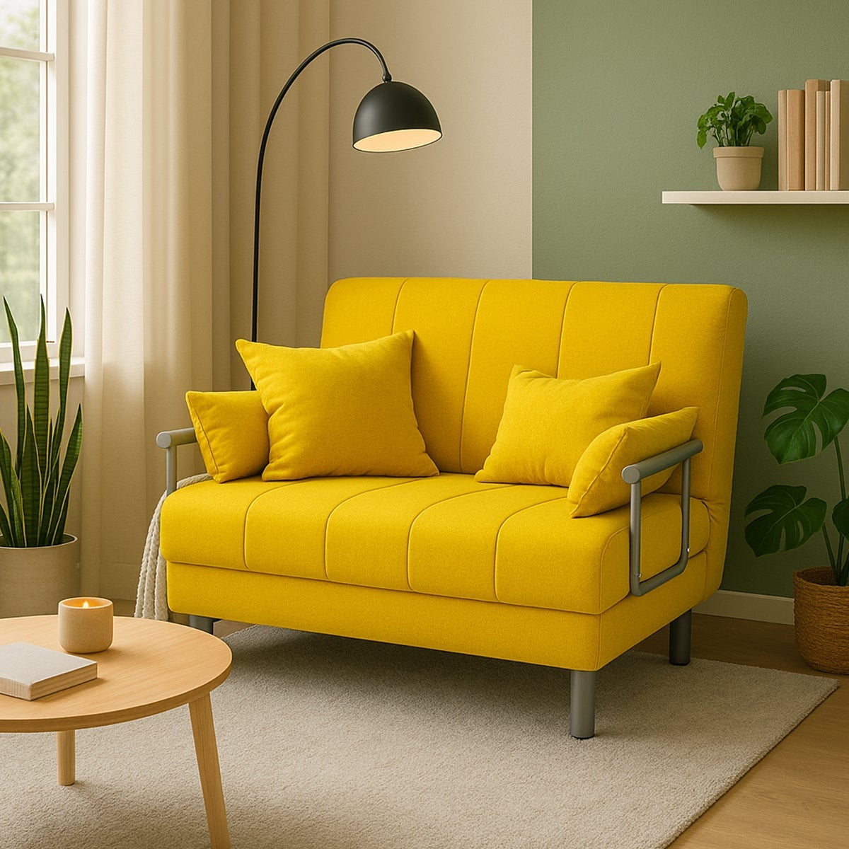 Divano poltrona letto piazza e mezza pieghevole tessuto Deborah Twin - Giallo - 2