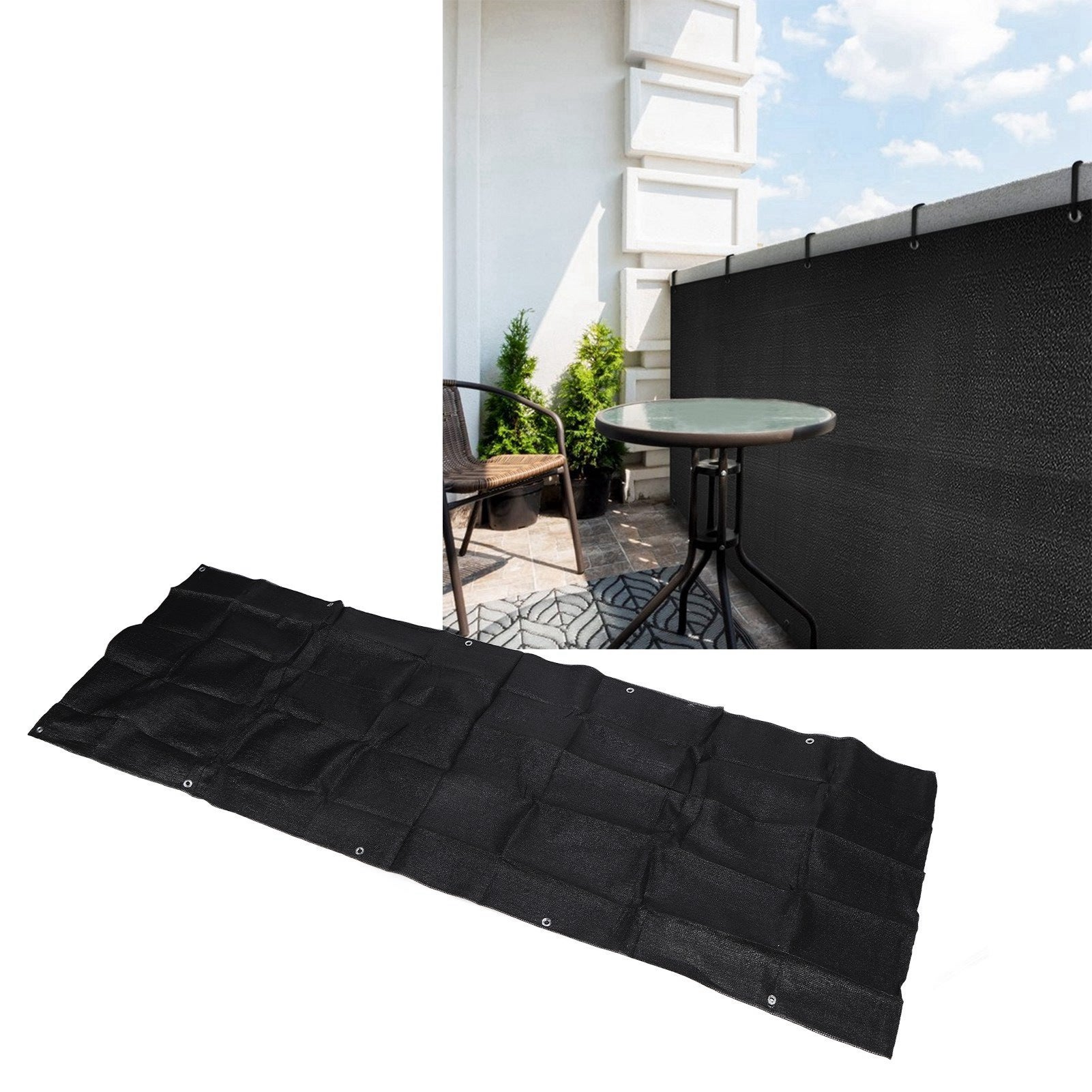 Osłona balkonowa z HDPE z ochroną UV na taras, patio, podwórko, basen zewnętrzny, czarna