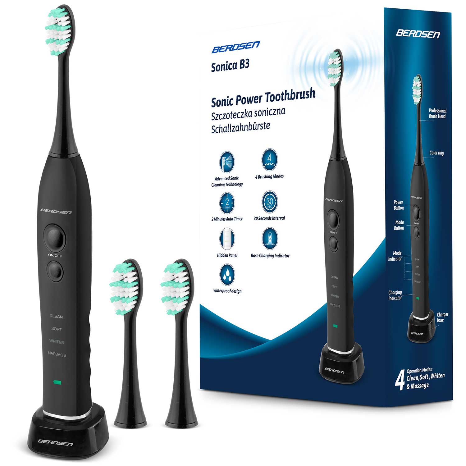 Szczoteczka soniczna do zębów Sonica B3 czarna Berdsen 5163