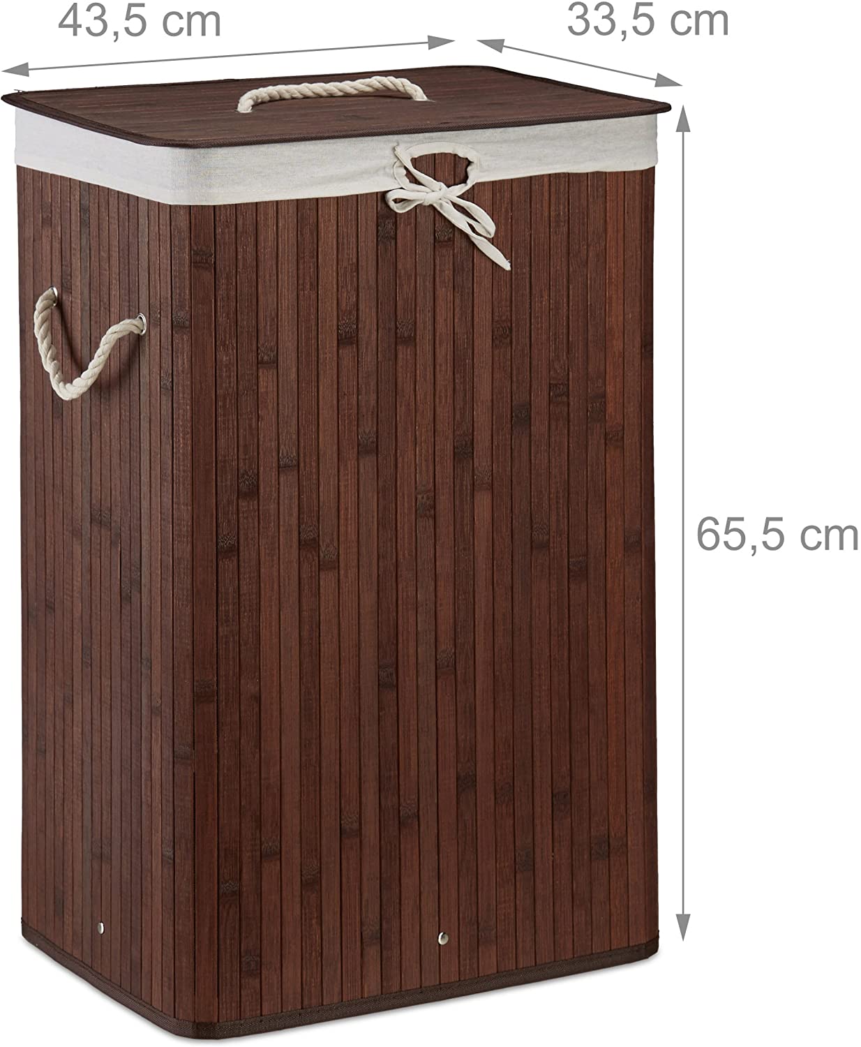 Cesta de ropa rectangular con bolsa de algodón 65,5 cm bambú marrón 13_0001905_6