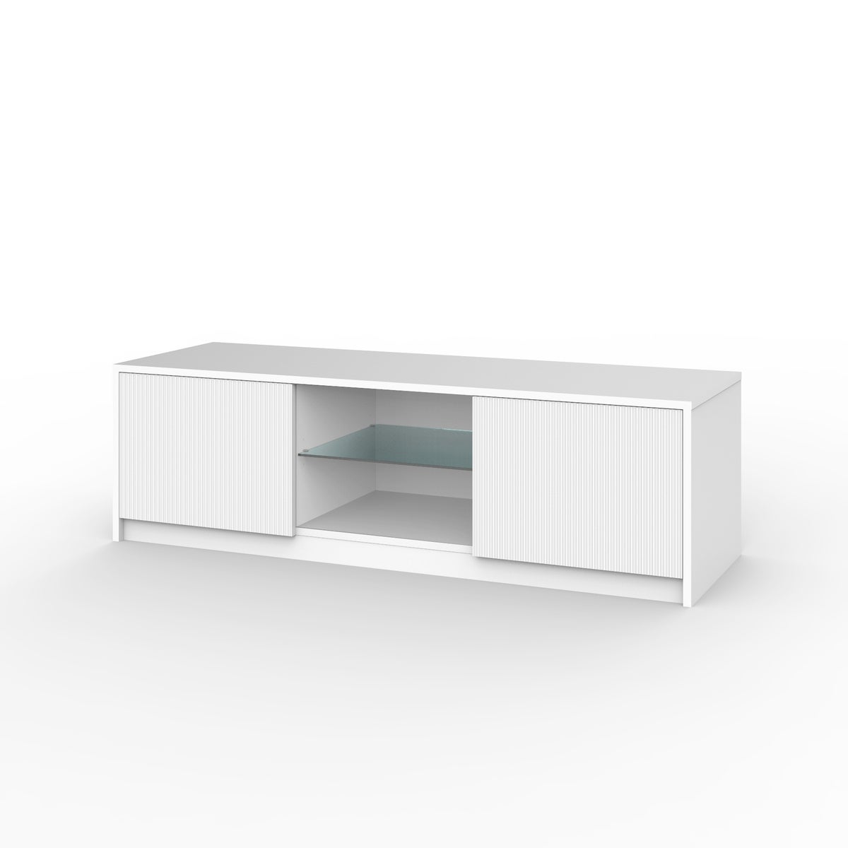 Mobile porta TV moderno con ante frontali cannettate 150x50x45cm Budapest - Bianco - 3