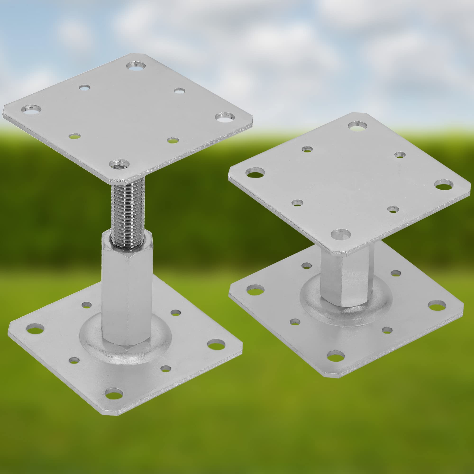 Lot de 4 Supports de Poteau Galvanisé - 110 x 110 mm - Hauteur réglable de 90 à 150 mm - À Visser - KOTARBAU - 6