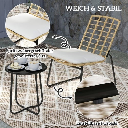 Set jardin 3 pièces rotin 2 chaises empilables + table avec coussins beige et marron – ComfortXL - COMFORTXL - 5