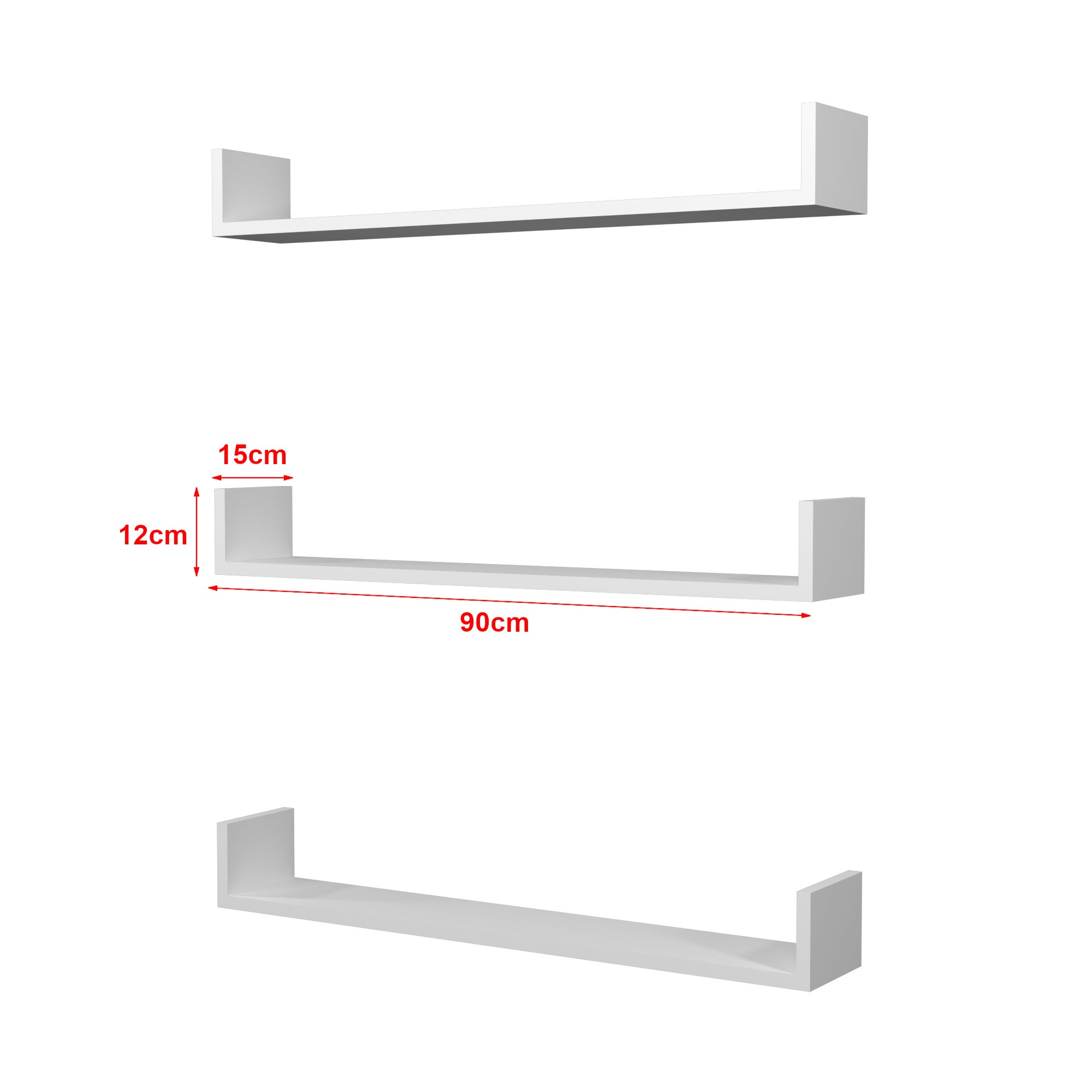 Lot de 3 étagères murales Höganäs 12 x 90 x 15 cm blanc [en.casa] - 6