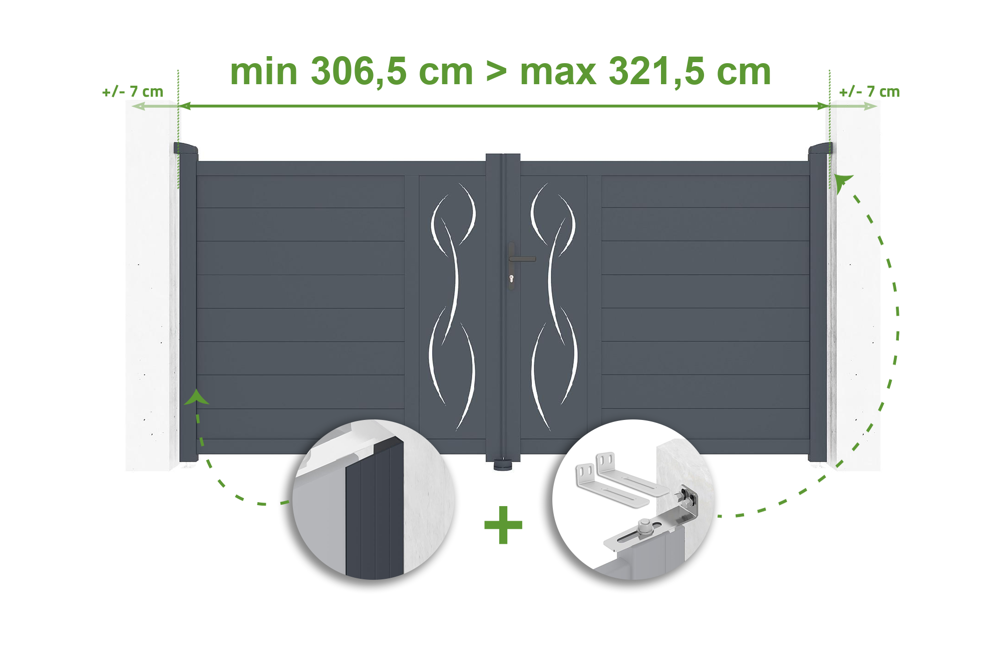 Brama skrzydłowa regulowana szerokość 3m LIFE H.140cm szare aluminium