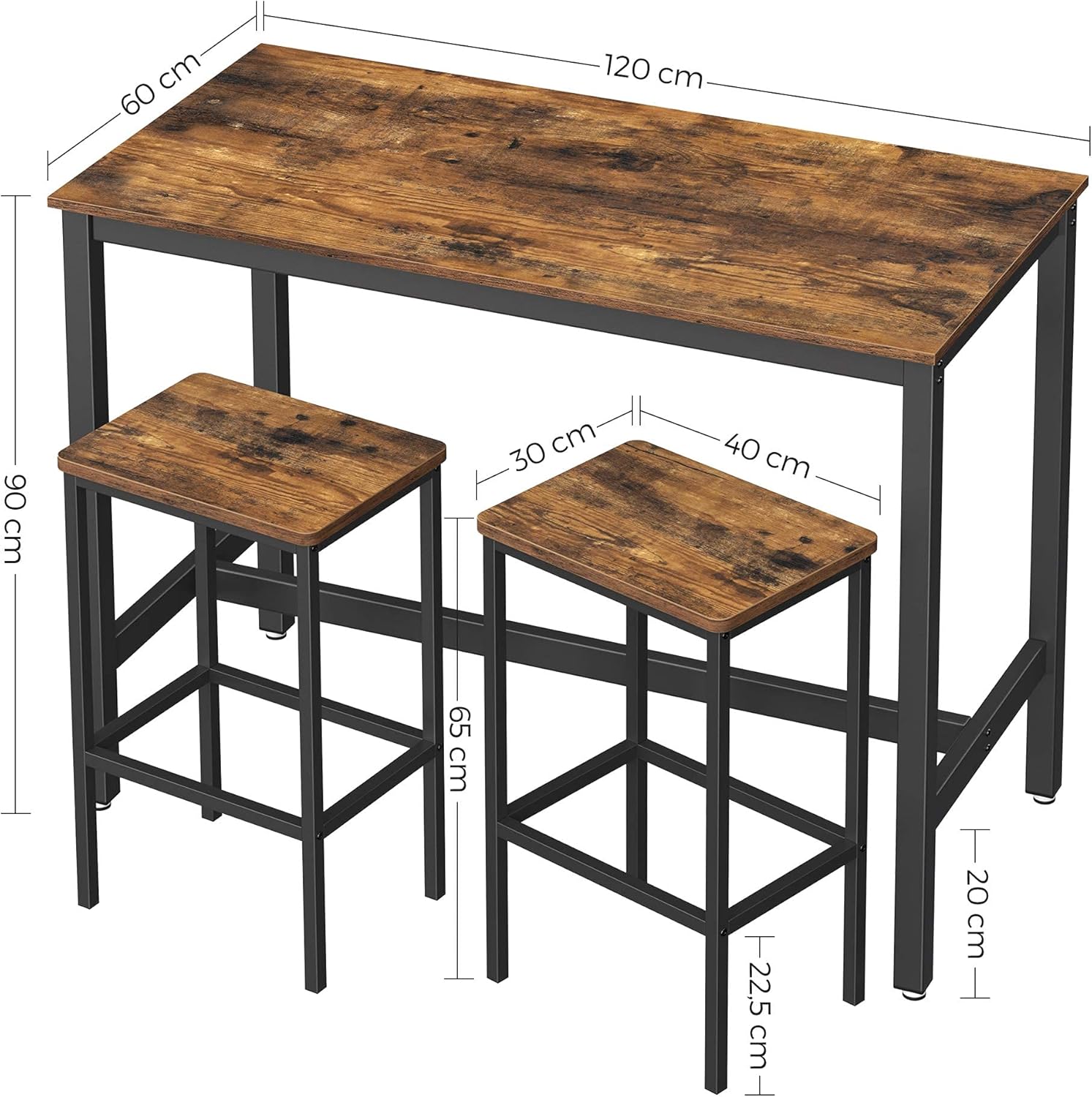 Ensemble Table et Chaises, Table à manger, Style Industriel, Marron Rustique et Noir - 5