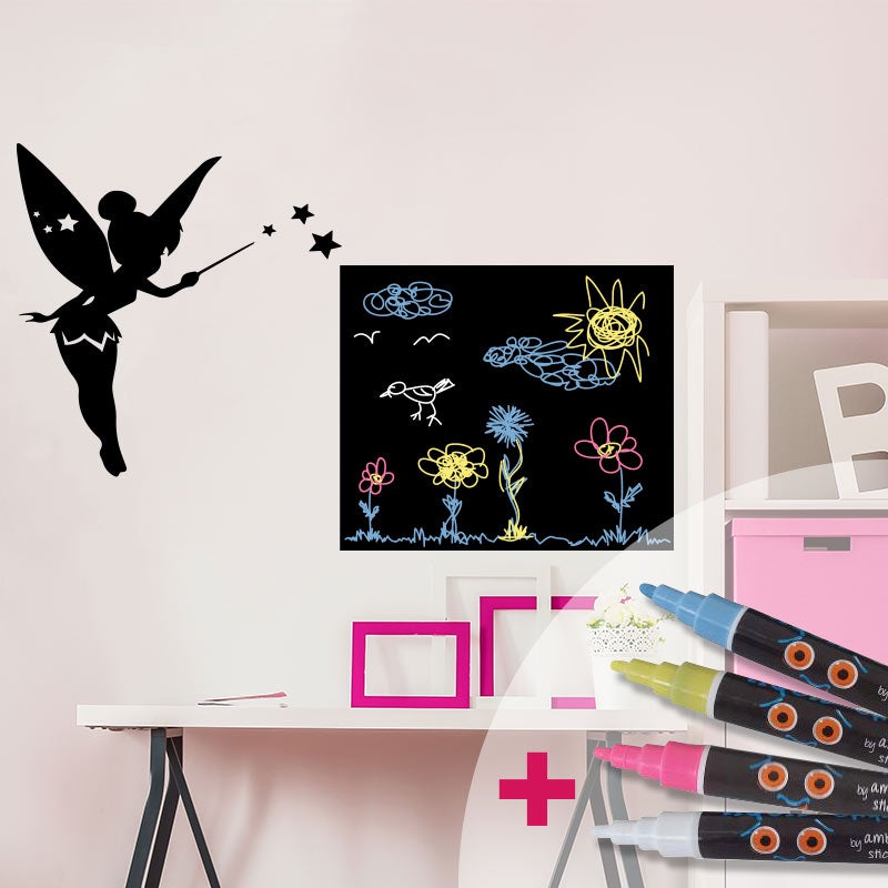 Vinilo pizarra hada + 4 tizas liquidas - adhesivo de pared - revestimiento sticker mural decorativo - 85x135cm