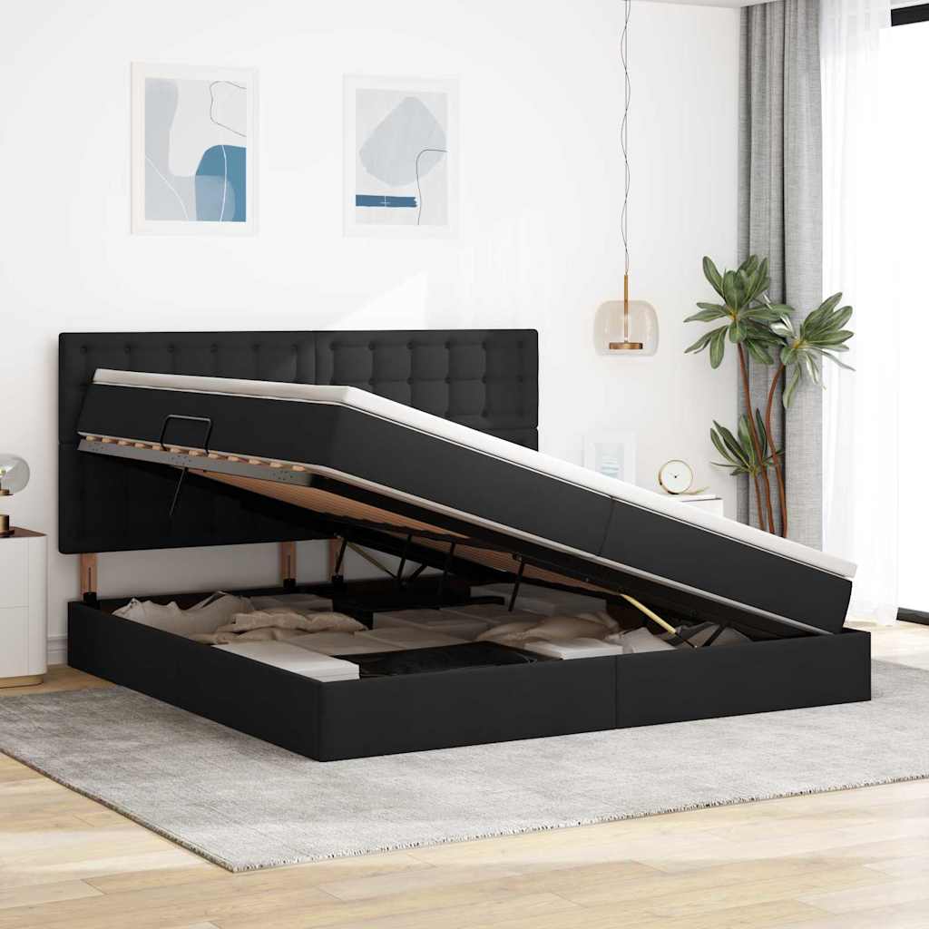 Lit avec rangement et matelas noir 200 x 200 cm tissu - 4