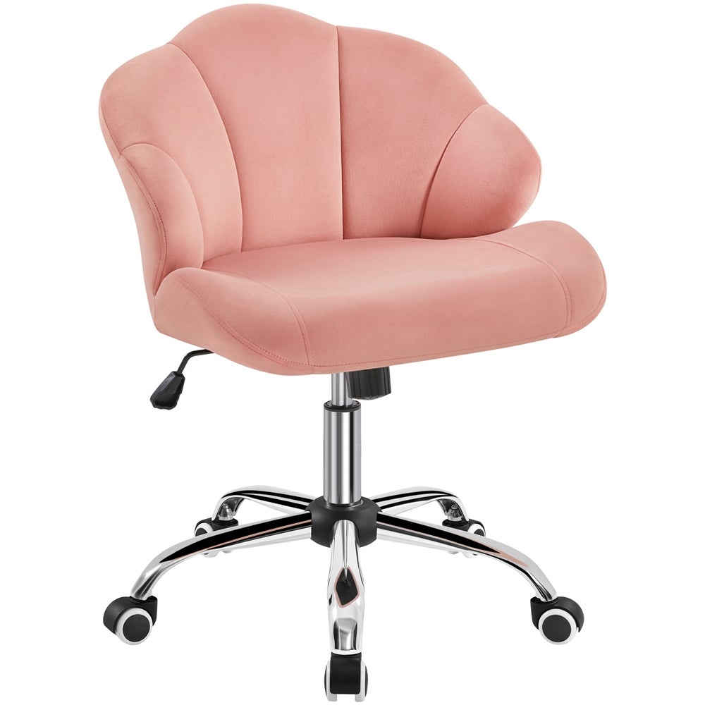 Yaheetech Fauteuil de Bureau en Tissu Bouclé Respirant et PU avec Dossier Capitonné Arrondi Pivotant à roulettes Assise Réglable en Hauteur pour Chambre Bibliothèque Salon Blanc