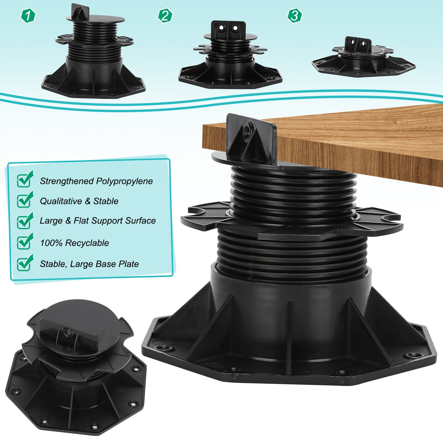 Plot réglable 60-140mm Lot de 30 – Pour lambourde, bois, carrelage, pierre, béton – Recyclés - 3