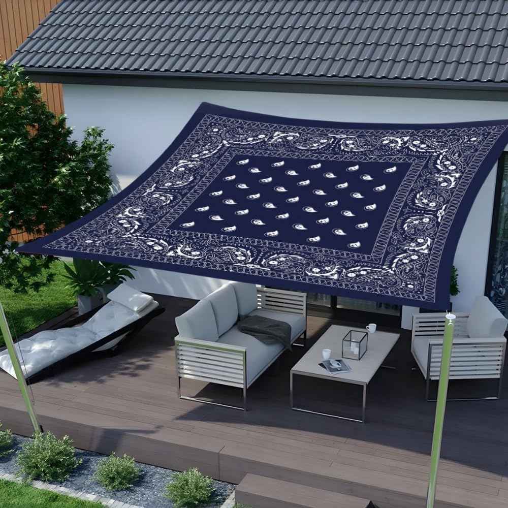 Wodoodporny żagiel przeciwsłoneczny, wzór mandali 3D, ochrona UV 95%, prostokątny żagiel przeciwsłoneczny, markiza ogrodowa (niebieska 1,5 x 1,5)