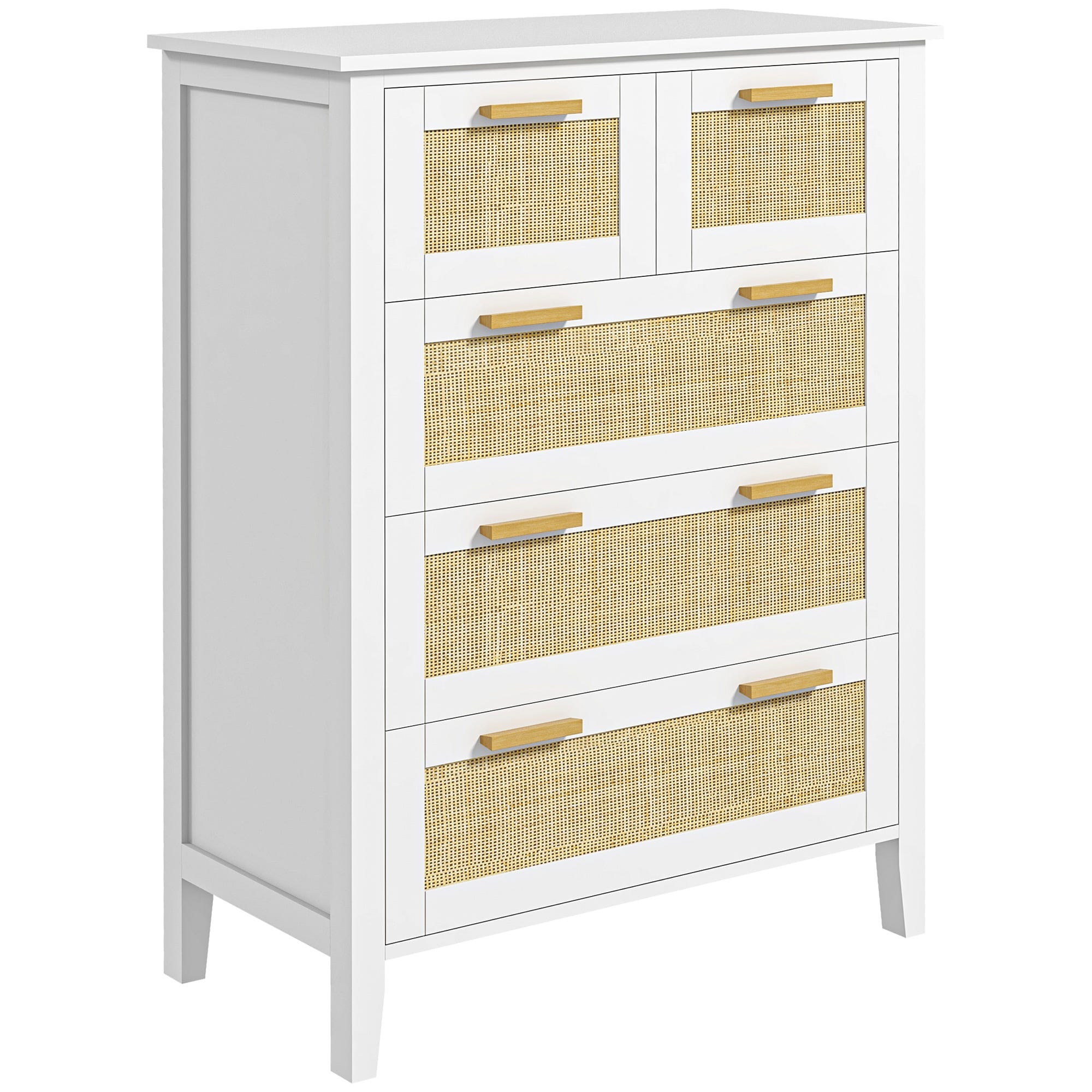 Commode 5 tiroirs cannage en rotin MDF blanc bois de pin | Leroy Merlin