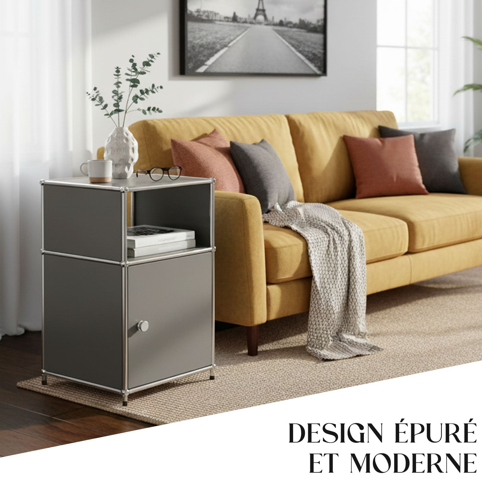 Étagère métal chromé design épuré, Concept Epuré MK-040 : 3 étages, 40 x 40 x 65 cm, Gris - 7