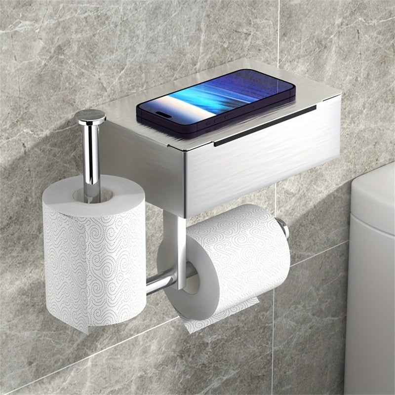 Uchwyt ścienny na papier toaletowy, uchwyt na papier toaletowy, odpowiedni do łazienki i kuchni, montaż perforowany/samoprzylepny
