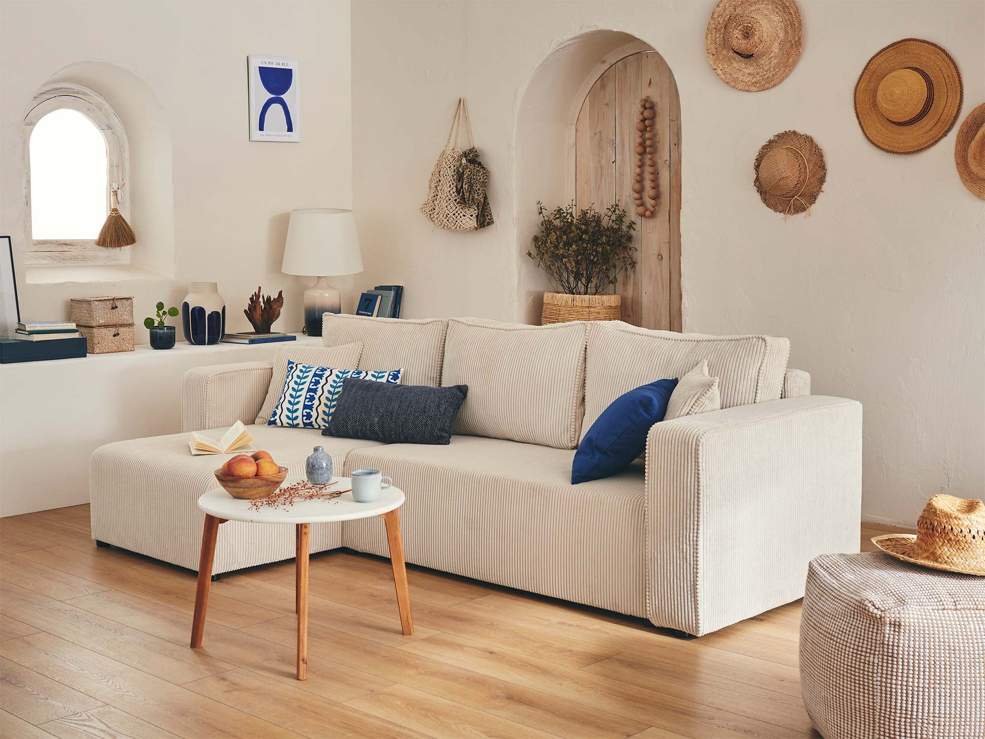 Canapé d'angle réversible convertible 4 places en velours côtelé beige - TOPAZE - Best Mobilier - 2