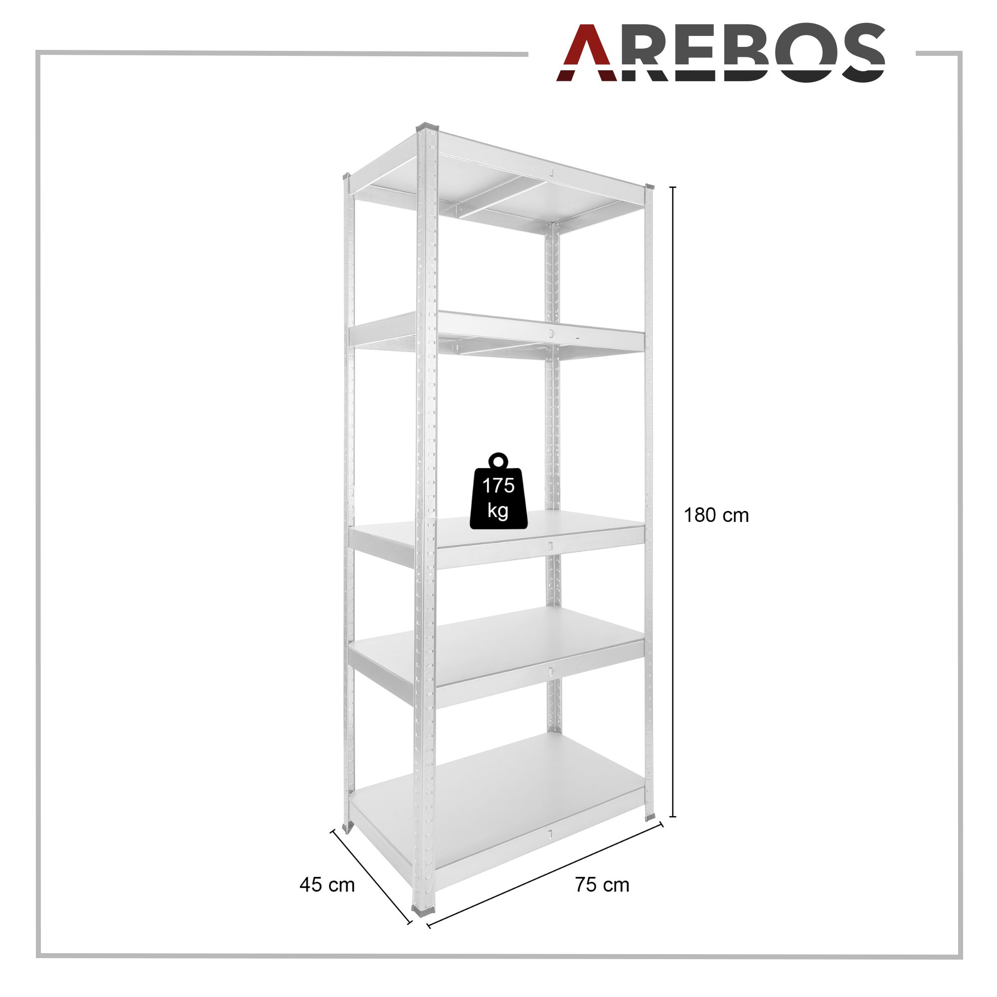 AREBOS Etagère Charge Lourde | 875 kg Capacité Totale | 180 x 75 x 45 cm | Métal galvanisé et Panneau de Fibre de Bois MDF - 4