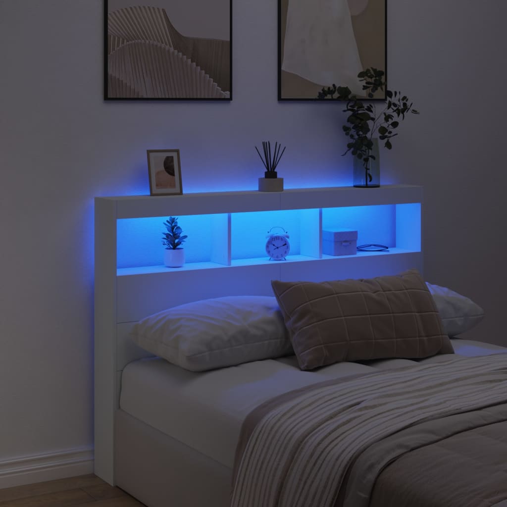 vidaXL Armoire tête de lit avec LED blanc 140x17x102 cm - 4