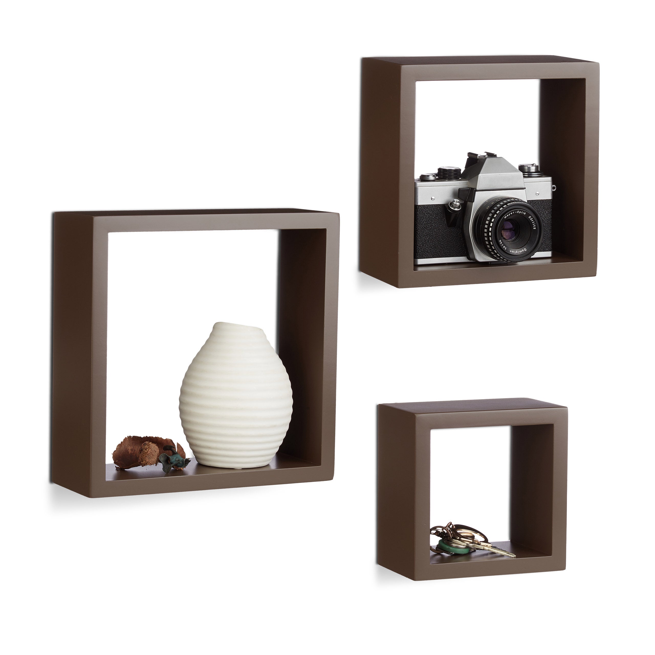 Relaxdays 10021897_361 Étagère Flottante Suspendue Lot De 3 Cubes Support Mural Meuble Rangement