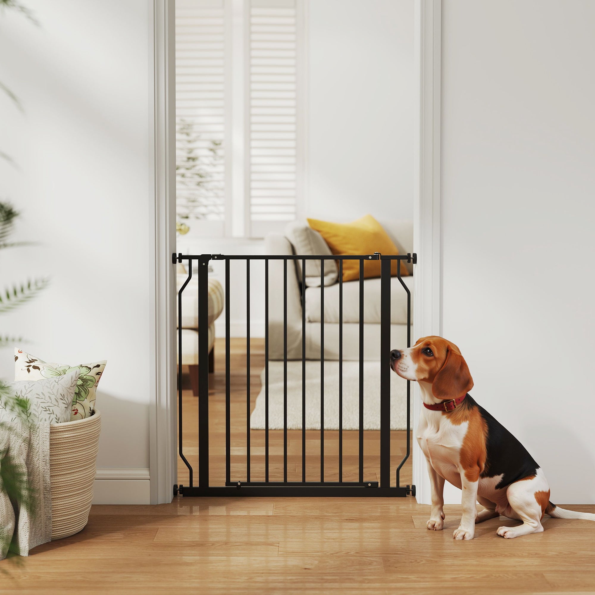 PawHut Cancelletto per Cani Estensibile e Regolabile per Scale e Porte, in Acciaio e ABS, 75-85x76 cm, Nero - 2