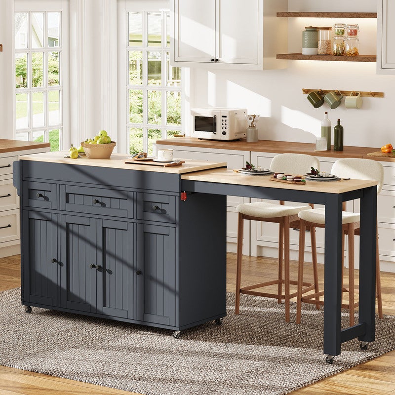 Îlot de cuisine mobile,ilot central cuisine avec table extensible,Kitchen island autoportant avec étagère à épices et tiroir,pour aux cuisines,Gris - 4
