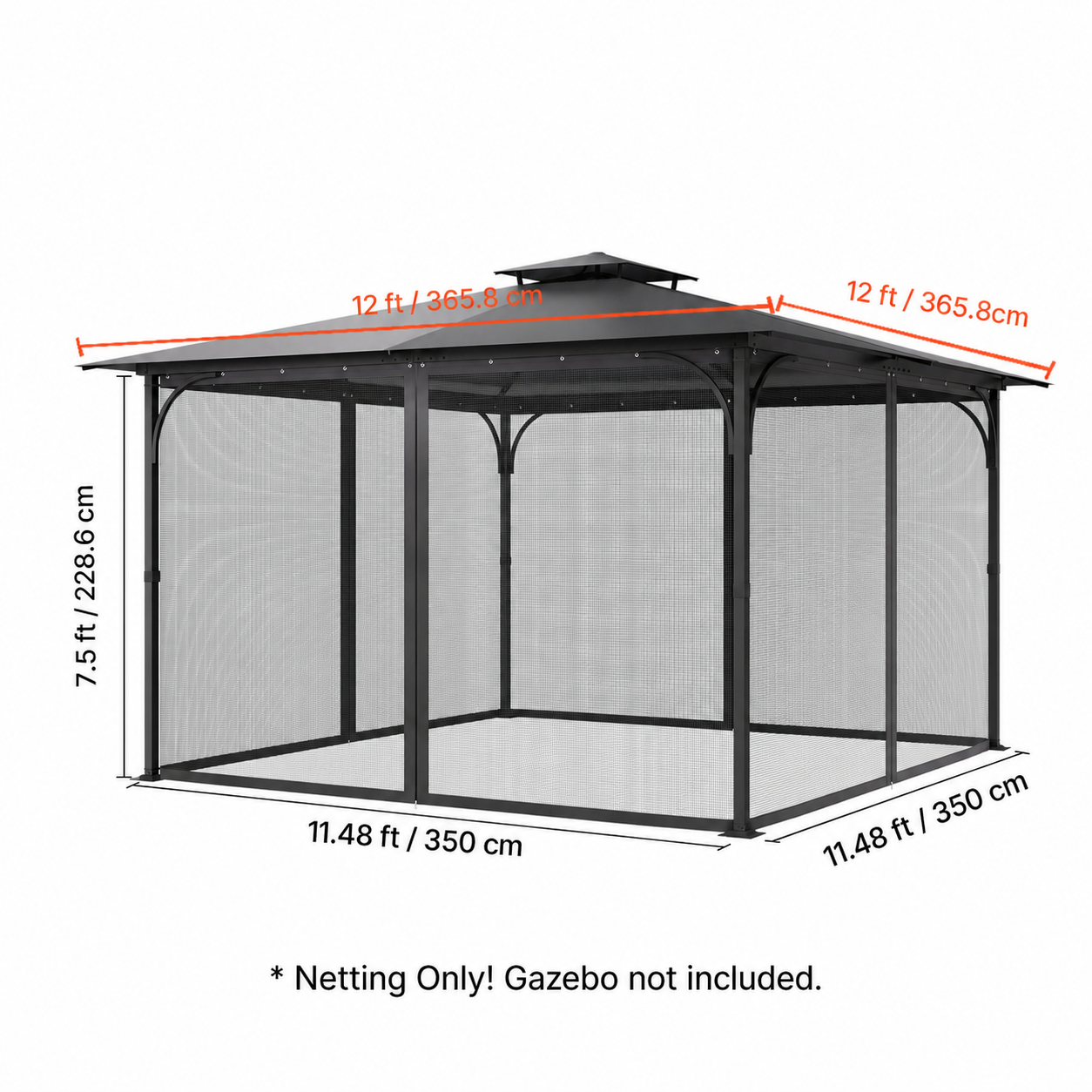 Moustiquaire de Tonnelle VEVOR 340 x 340 x 226 cm, pour Gazebo 365,8 x 365,8 cm, 4 Panneaux Zippés, 48 Crochets et Anneaux, Noir - 7
