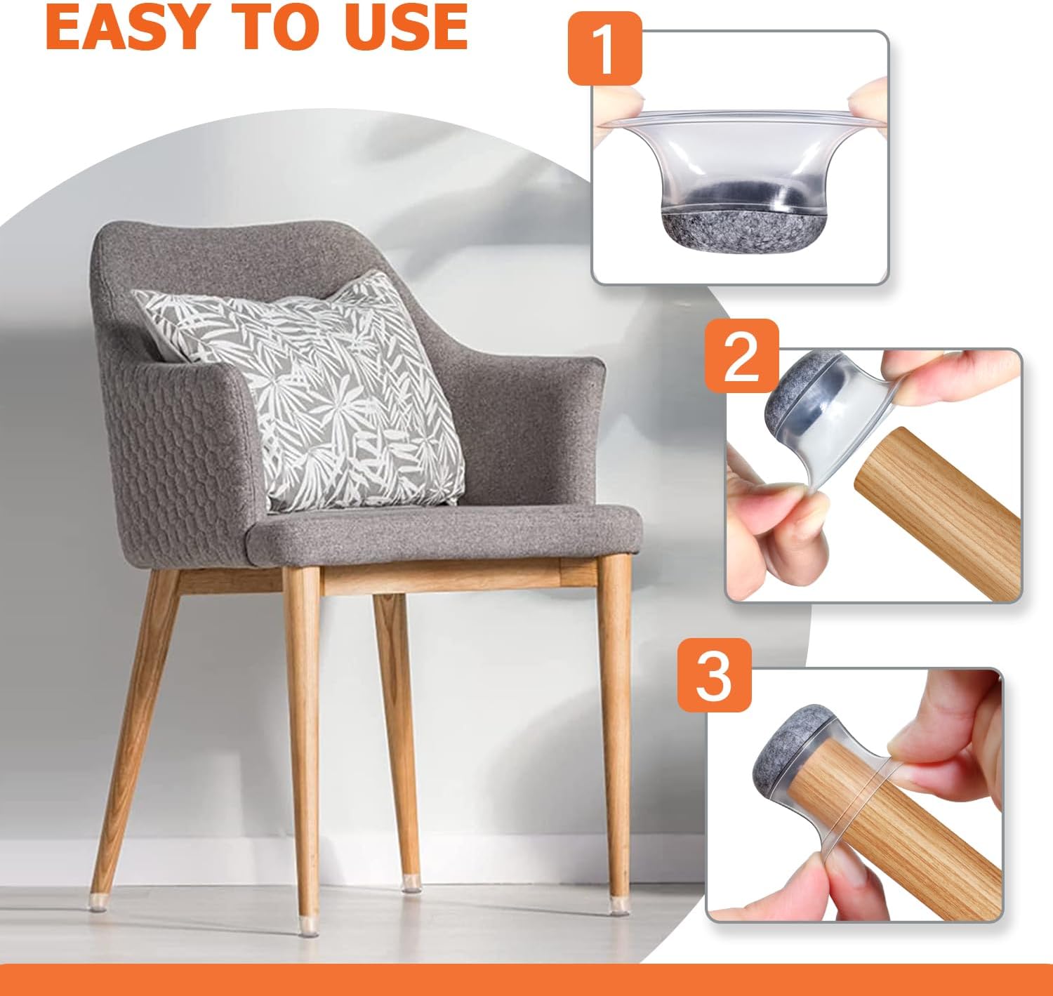 Lot 32 Protège-Pieds Chaise Silicone Transparent – Patins Feutre Antidérapants, Pour Diamètre 13-22,9mm - 6