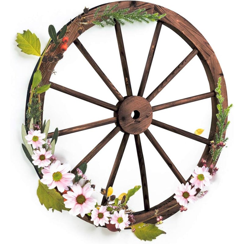Drewniane Koło 76 × 76 × 3,5 cm, Dekoracja do Ogrodu, Bistro i Piwnicy, Ozdoba w Stylu Vintage o Drobnym Ziarnie