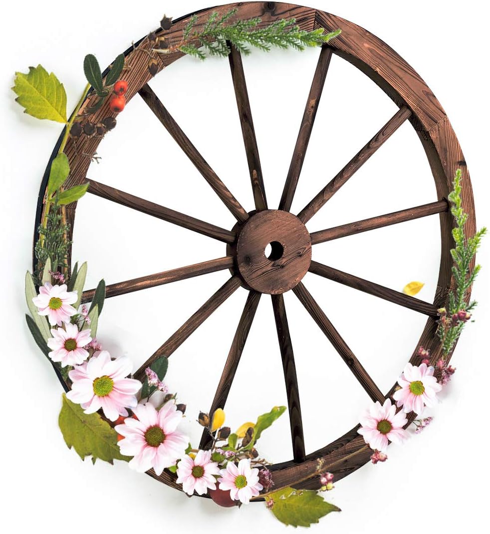 Drewniane Koło 76 × 76 × 3,5 cm, Dekoracja do Ogrodu, Bistro i Piwnicy, Ozdoba w Stylu Vintage o Drobnym Ziarnie