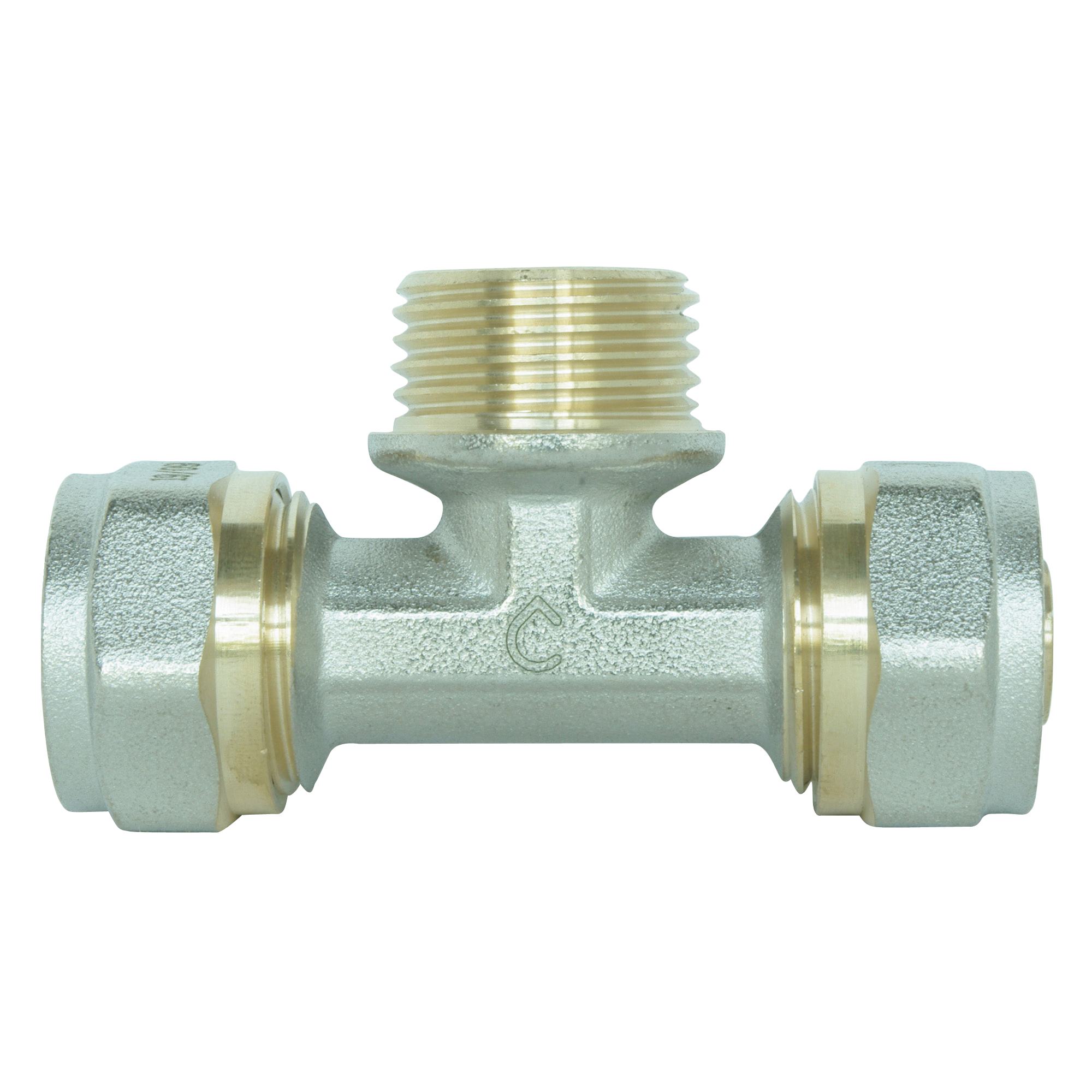 Té à visser pour tube Multicouche Ø20 - Mâle 15/21 au centre : Ø20 -M15/21-Ø20 - 4