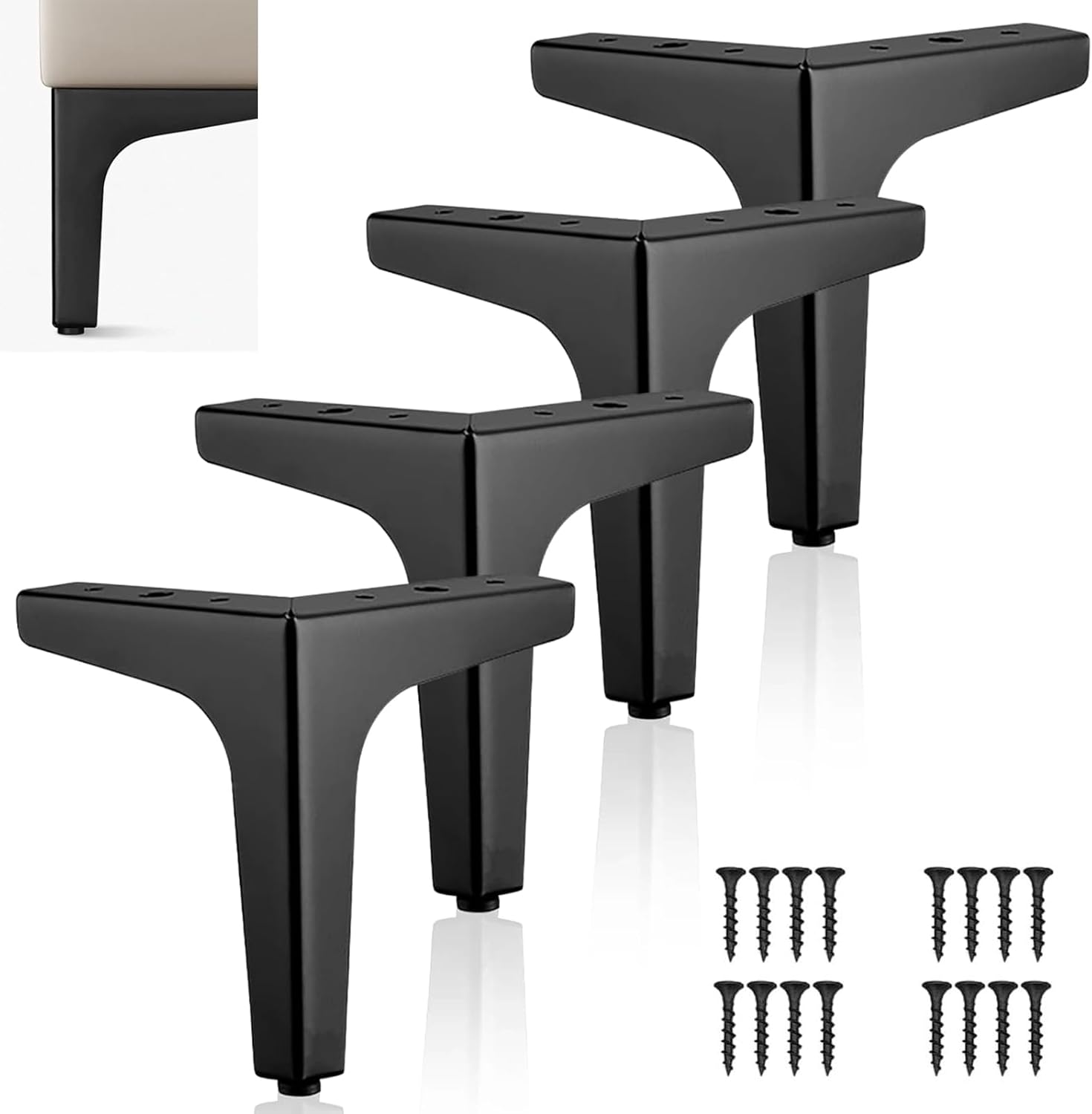 Set de 4 picioare triunghiulare metalice pentru mobilă - 10/15 cm - Picioare de schimb pentru canapele - Picioare metalice pentru scaune, mese 4buc