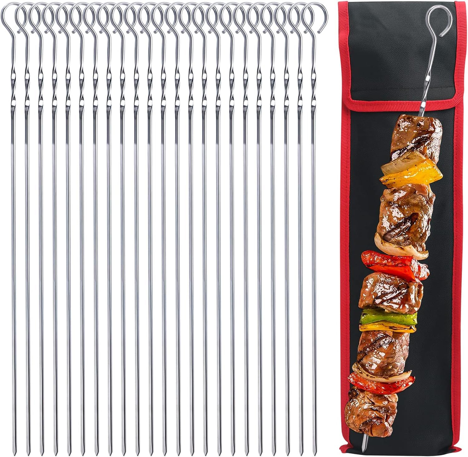 24 sztuki szaszłyków do grilla, szaszłyków do grilla, szaszłyków warzywnych, szaszłyków ze stali nierdzewnej, szaszłyków wielokrotnego użytku