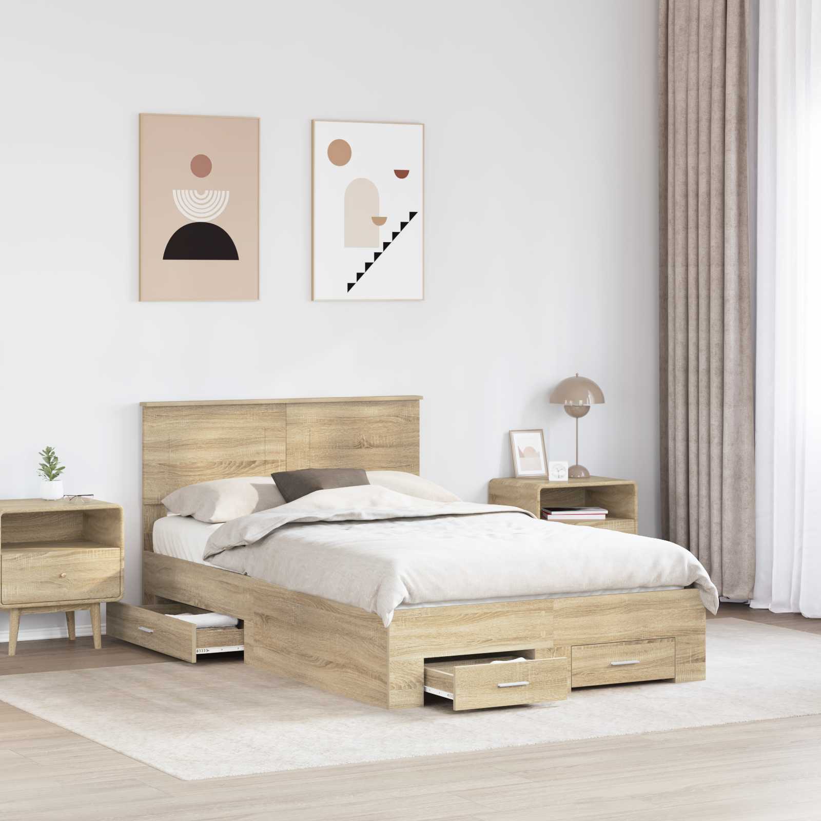 Cadre de lit chêne 135 x 190 cm panneau de bois - 3