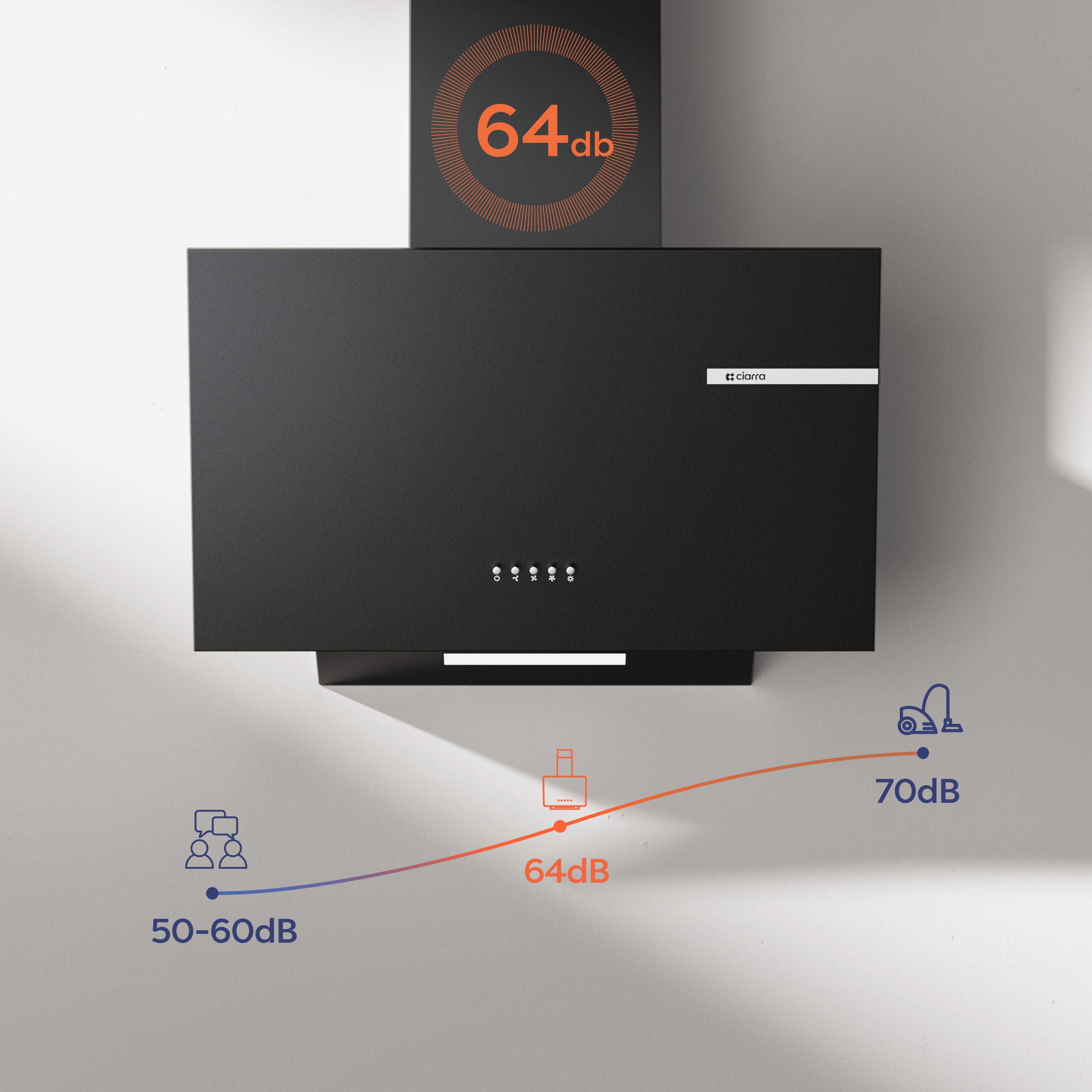 CIARRA Hotte Aspirante Inclinée 60cm 580m³/h Classe A+ 3 Vitesses Recyclage et Évacuation 2 Filtres à charbon Noir CD6765AB - 3