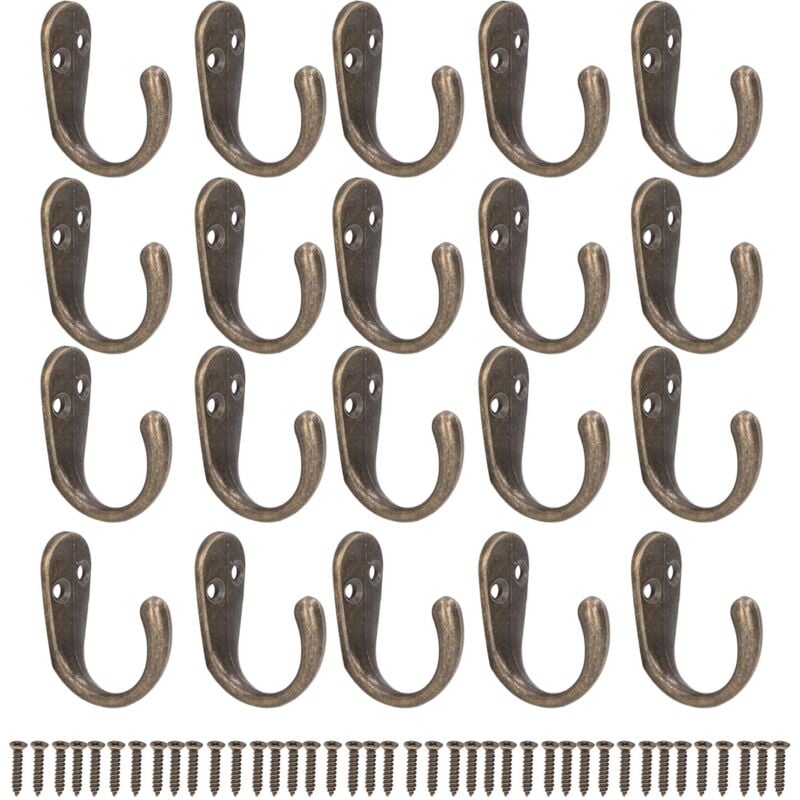 Zestaw 20 brązowych haczyków ściennych do zawieszania ręczników i ubrań, z 40 śrubami, do sypialni, przedpokoju, szafy, kuchni, biura, małe