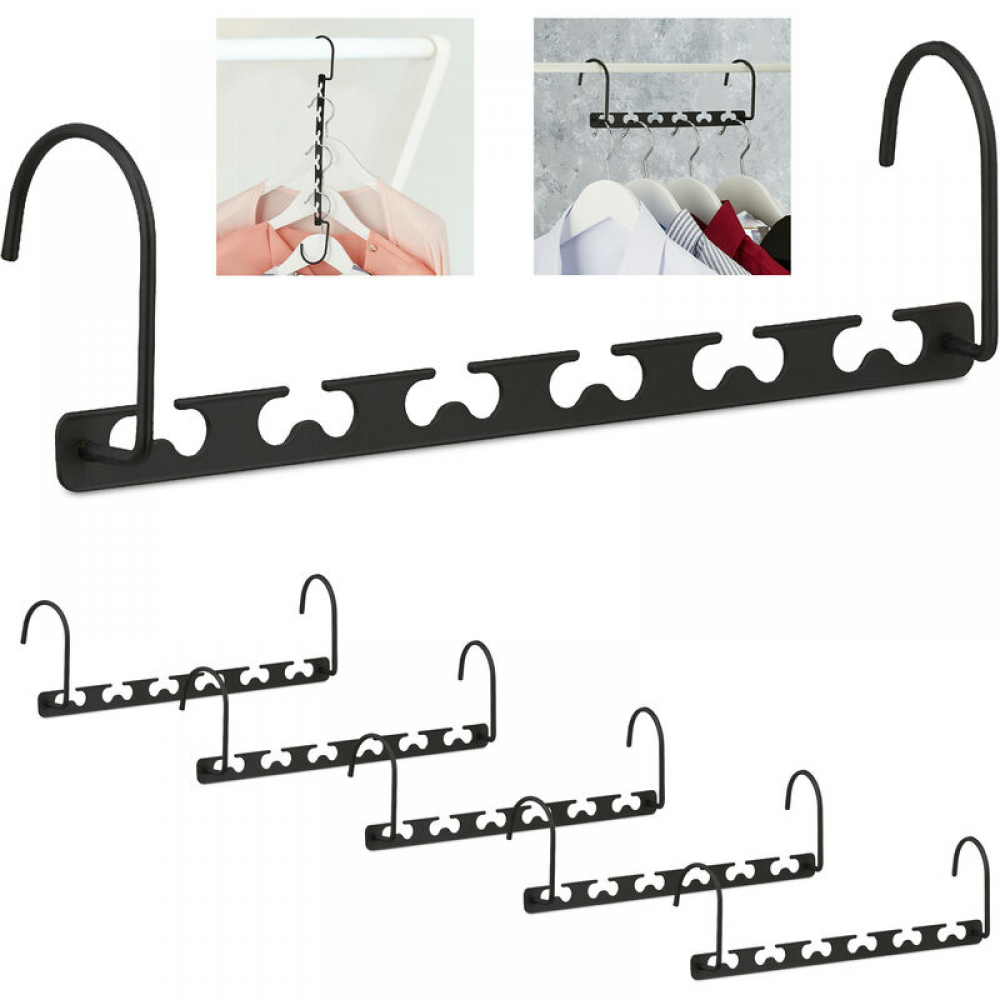 Wieszak Magic, 6 szt., poziomy, pionowy, oszczędzający miejsce, 26 cm, metalowy organizer, czarny