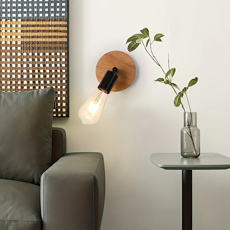 Aplique de Pared Giratorio de Madera con Casquillo E27, Estilo Vintage Rústico, Color Negro - 4
