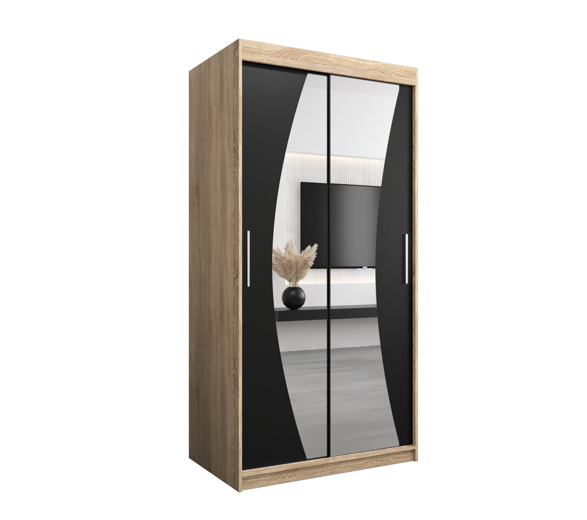 Szafa przesuwna garderoba WAVE 100 x 62 x 200 cm Sonoma + Czarny - Abiks Meble
