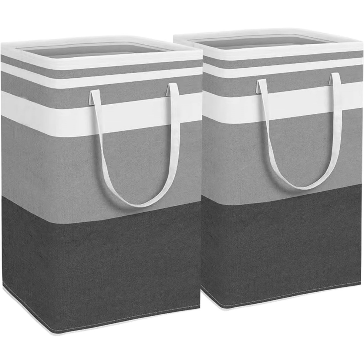 Set de 2 coșuri de rufe pliabile, impermeabile, mari, cu mânere extensibile, 75 l, gri nuanțat (rufe, jucării)